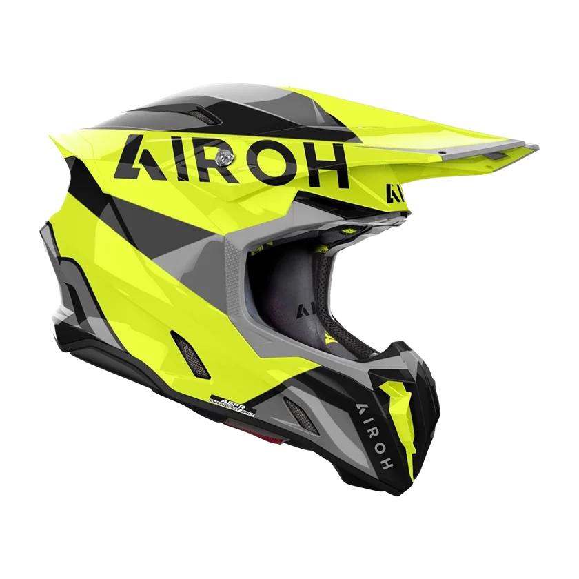 Crosshelm Airoh Twist 3 King Geel Glans met lichtgewicht HRT-schaal en ASN-systeem.