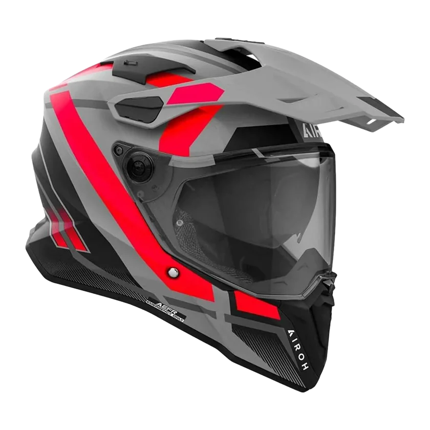 Airoh Commander 2 Mavick integraalhelm in grijs-rood met carbon schaal, adventure design, Pinlock vizier en Coolmax binnenvoering.