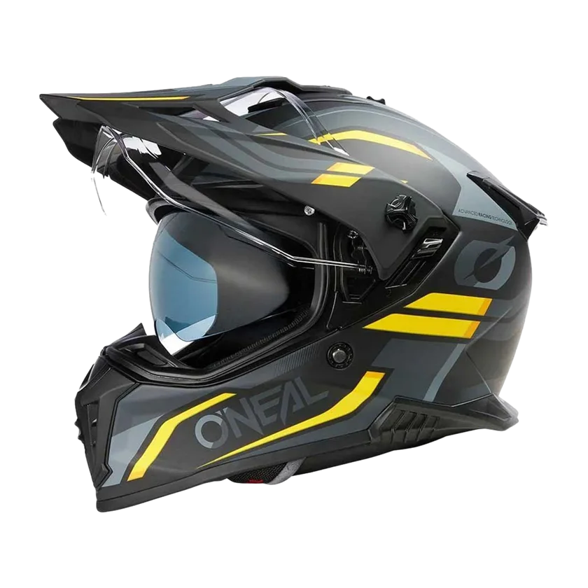 O'Neal A-SRS Spike integraalhelm in zwart-geel met ABS-schaal, verstelbaar vizier, ventilatie en Coolmax binnenvoering.