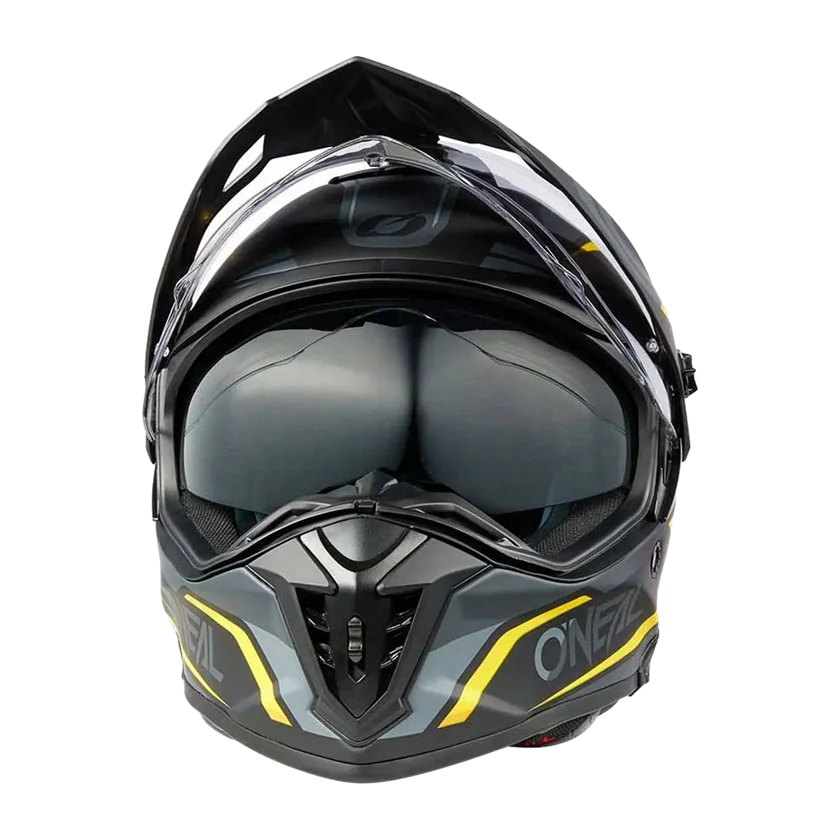 O'Neal A-SRS Spike integraalhelm in zwart-geel met ABS-schaal, verstelbaar vizier, ventilatie en Coolmax binnenvoering.