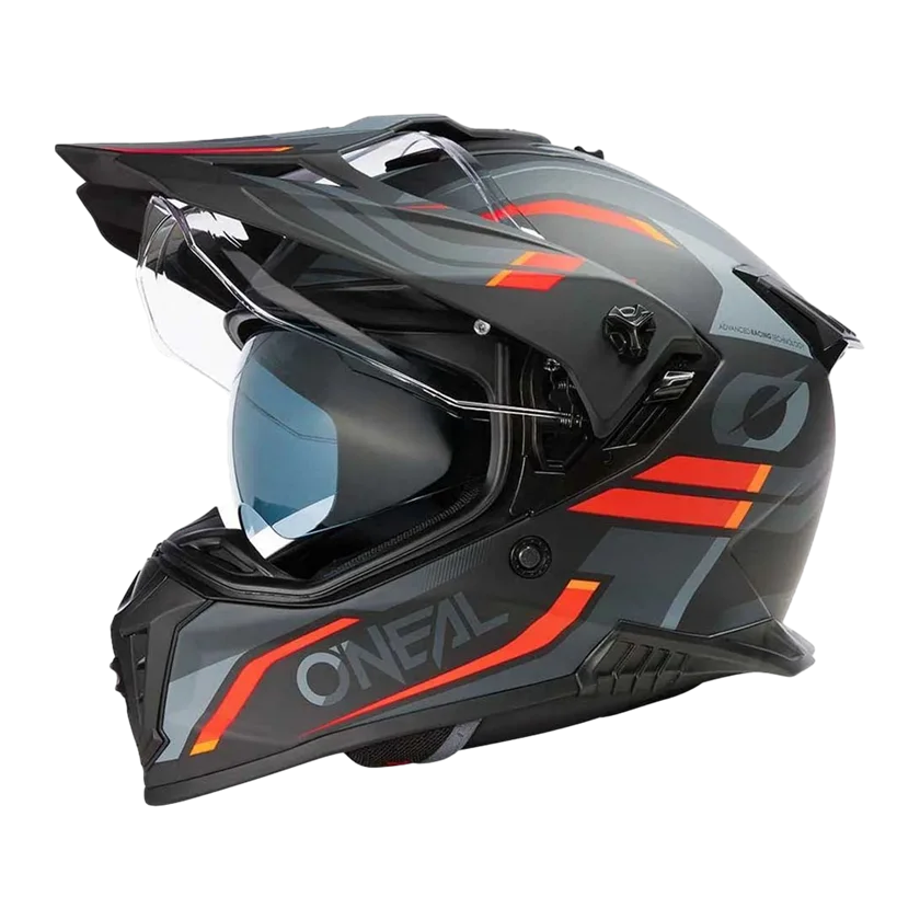 O'Neal A-SRS Spike integraalhelm in zwart-grijs-rood met ABS-schaal, verstelbaar vizier, Coolmax binnenvoering en ventilatie.