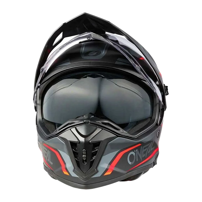 O'Neal A-SRS Spike integraalhelm in zwart-grijs-rood met ABS-schaal, verstelbaar vizier, Coolmax binnenvoering en ventilatie.