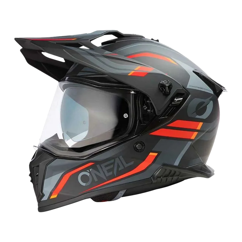O'Neal A-SRS Spike integraalhelm in zwart-grijs-rood met ABS-schaal, verstelbaar vizier, Coolmax binnenvoering en ventilatie.
