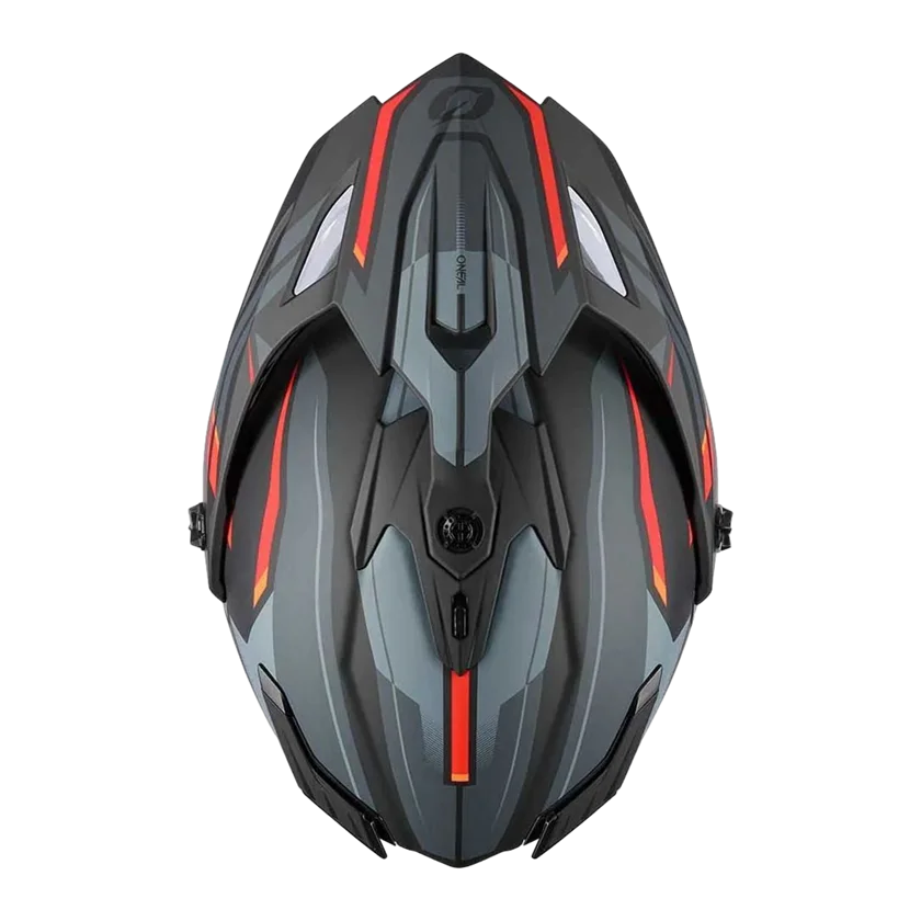 O'Neal A-SRS Spike integraalhelm in zwart-grijs-rood met ABS-schaal, verstelbaar vizier, Coolmax binnenvoering en ventilatie.