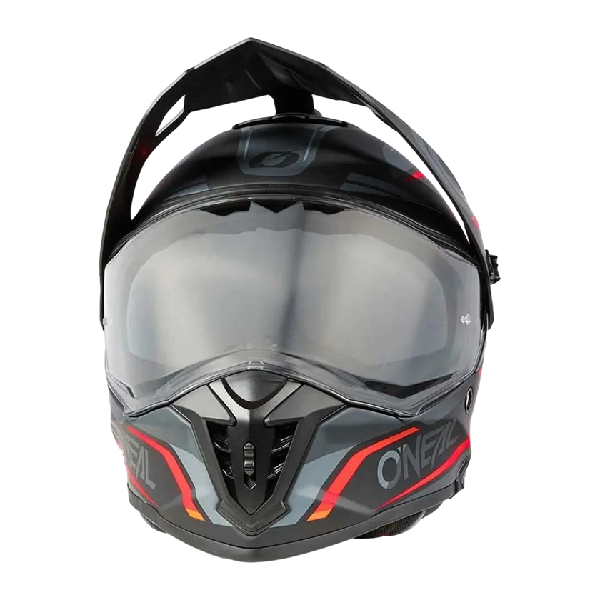 O'Neal A-SRS Spike integraalhelm in zwart-grijs-rood met ABS-schaal, verstelbaar vizier, Coolmax binnenvoering en ventilatie.