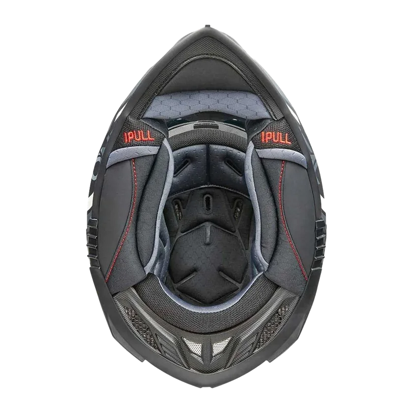O'Neal A-SRS Spike integraalhelm in zwart-grijs-rood met ABS-schaal, verstelbaar vizier, Coolmax binnenvoering en ventilatie.