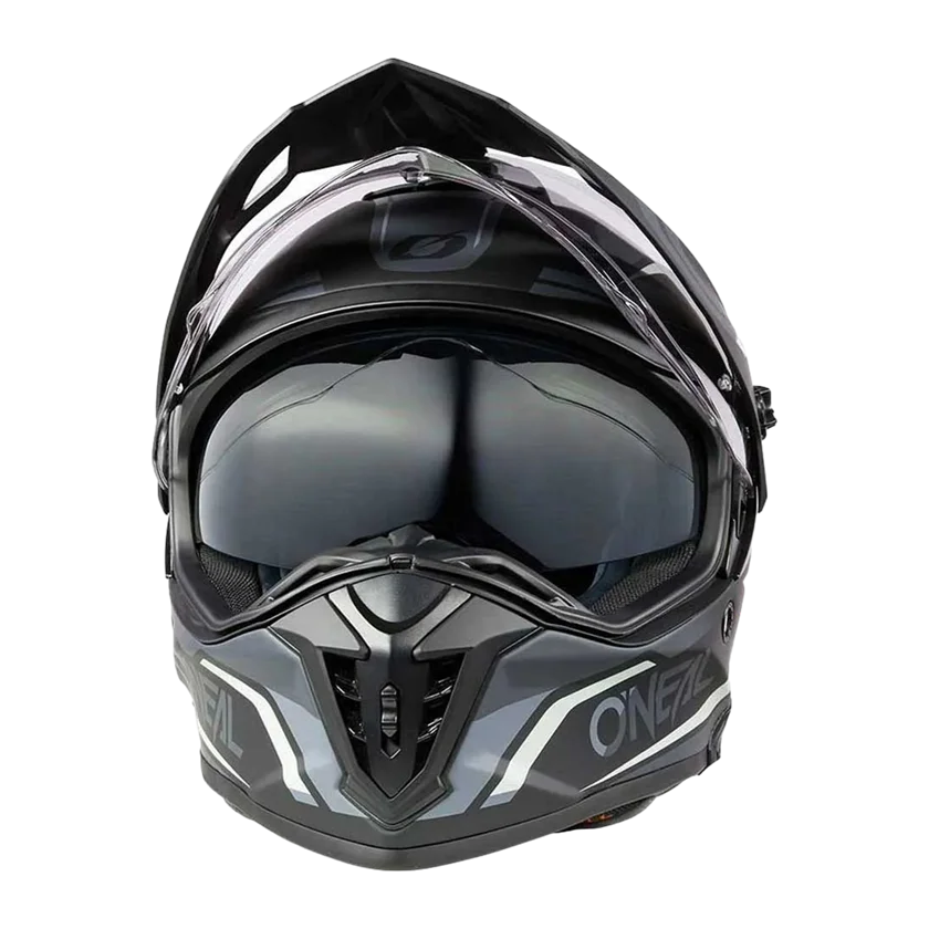 O'Neal A-SRS Spike integraalhelm in zwart-grijs-wit met ABS-schaal, verstelbaar vizier, ventilatie en Coolmax binnenvoering.
