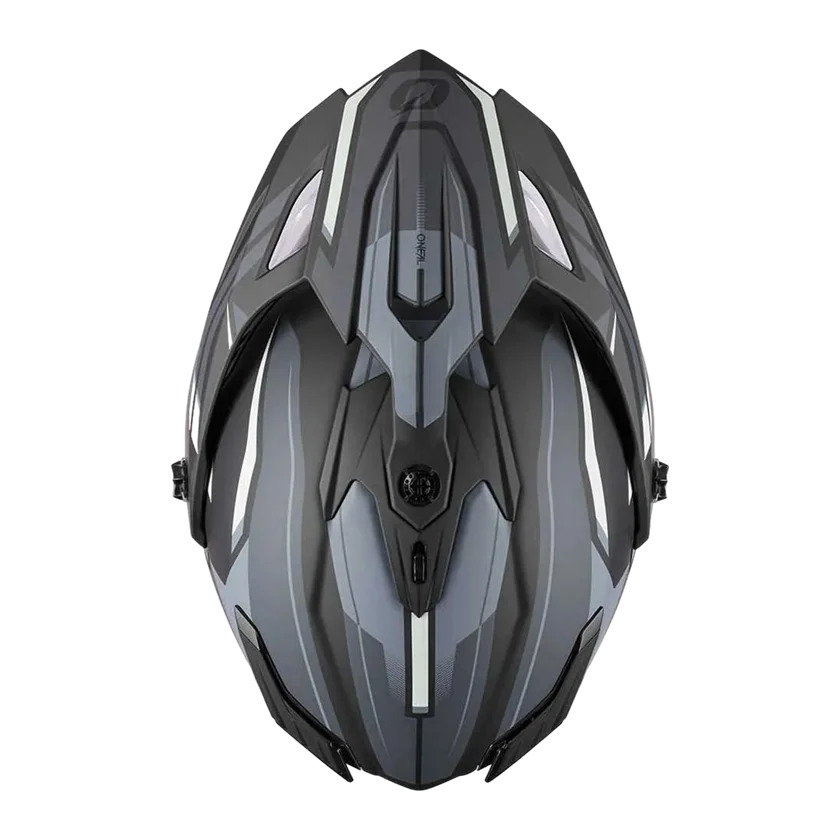 O'Neal A-SRS Spike integraalhelm in zwart-grijs-wit met ABS-schaal, verstelbaar vizier, ventilatie en Coolmax binnenvoering.