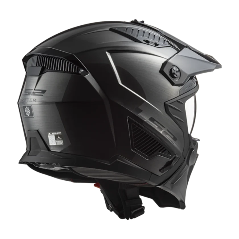 Systeemhelm LS2 OF606 Drifter Jeans Titanium met afneembare kinbeschermer en geïntegreerd zonnevizier.