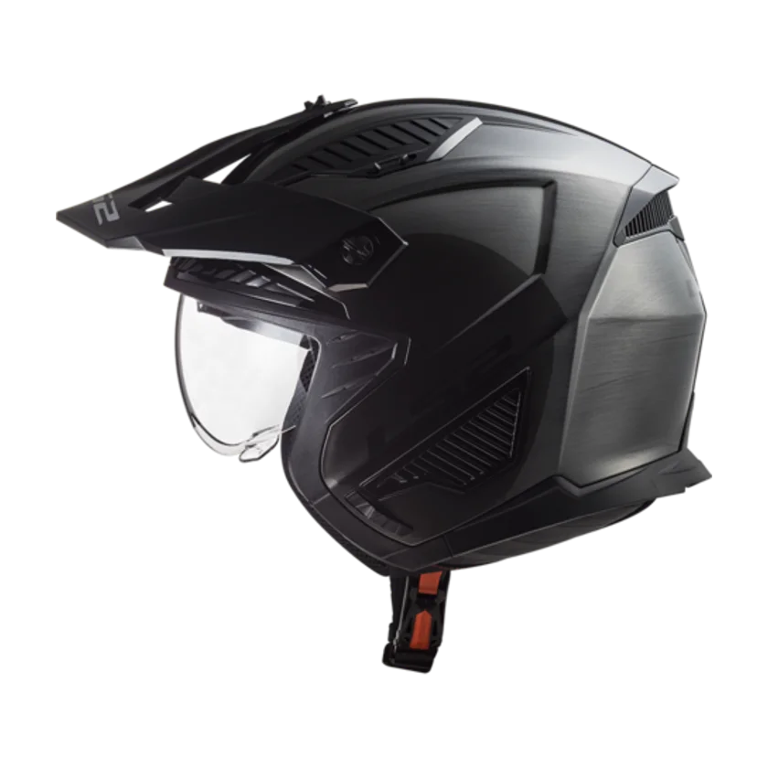 Systeemhelm LS2 OF606 Drifter Jeans Titanium met afneembare kinbeschermer en geïntegreerd zonnevizier.