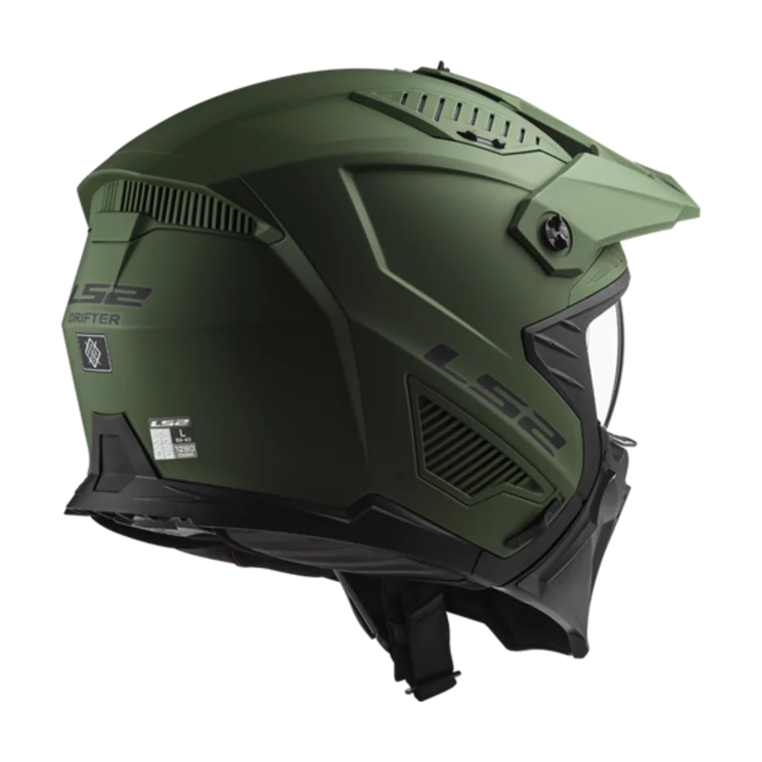 Jethelm LS2 OF606 Drifter in groen met afneembare kinbeschermer en geïntegreerd zonnevizier.