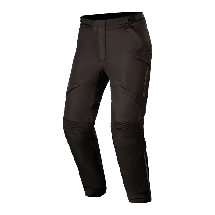 Alpinestars Gravity Drystar motorbroek in zwart, met waterdicht ademend membraan en CE-protectie, ontworpen voor comfort en veiligheid in wisselende omstandigheden.