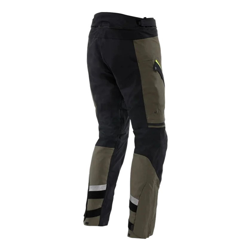 Dainese Mangen Absøluteshell Pro motorbroek in donkergroen met Mugello stretchstof, CE-protectie, ventilatieopeningen en thermische voering. Perfect voor touring.