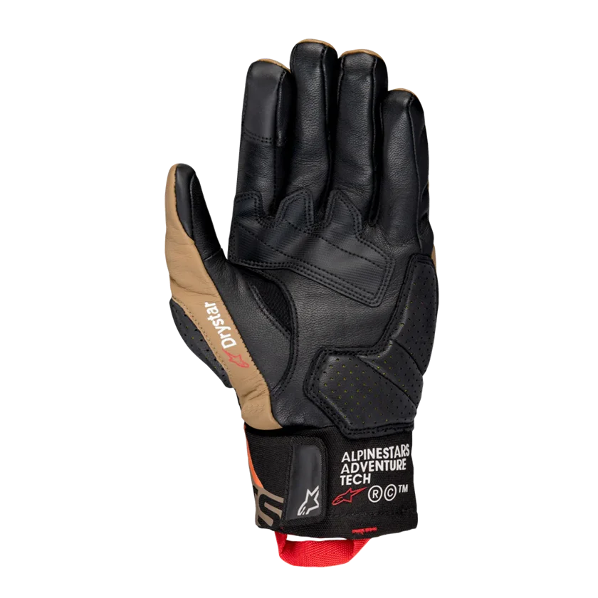 Motorhandschoenen Alpinestars Belize V3 Drystar bruin met lederen palm, Drystar® membraan en CE-knokkelbescherming.