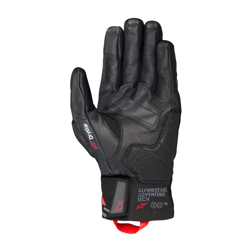 Motorhandschoenen Alpinestars Belize V3 Drystar zwart met lederen palm, CE-knokkelprotectie en Drystar® waterdicht membraan.
