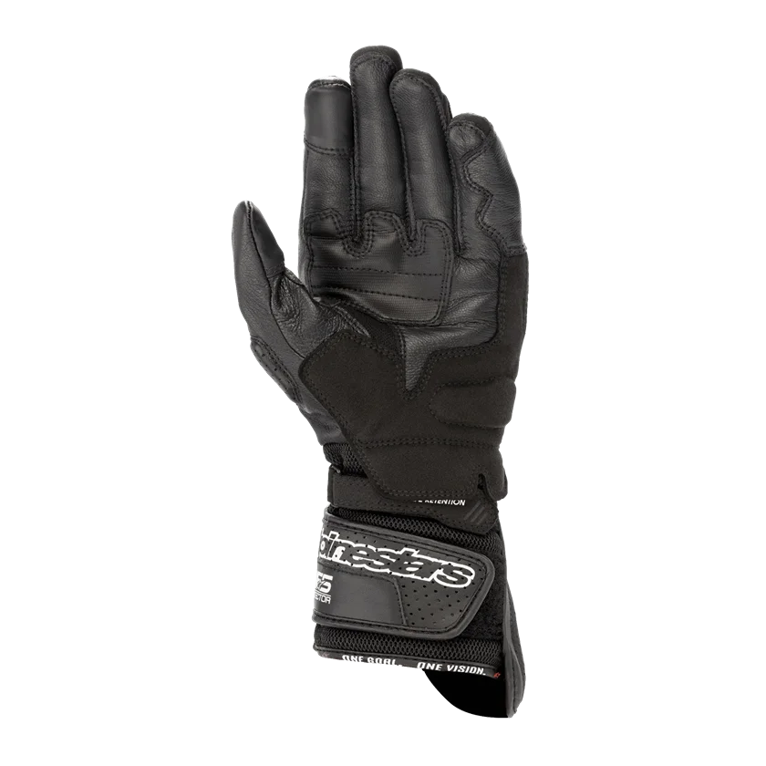 Motorhandschoenen Alpinestars SP-8 V3 Air zwart met perforaties en knokkelprotectie voor zomers gebruik.