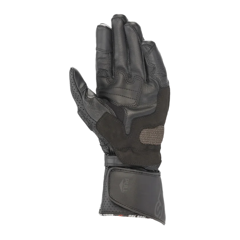 Motorhandschoenen Alpinestars SP-8 V3 zwart van geitenleer met knokkelprotectie en touchscreen-functie.