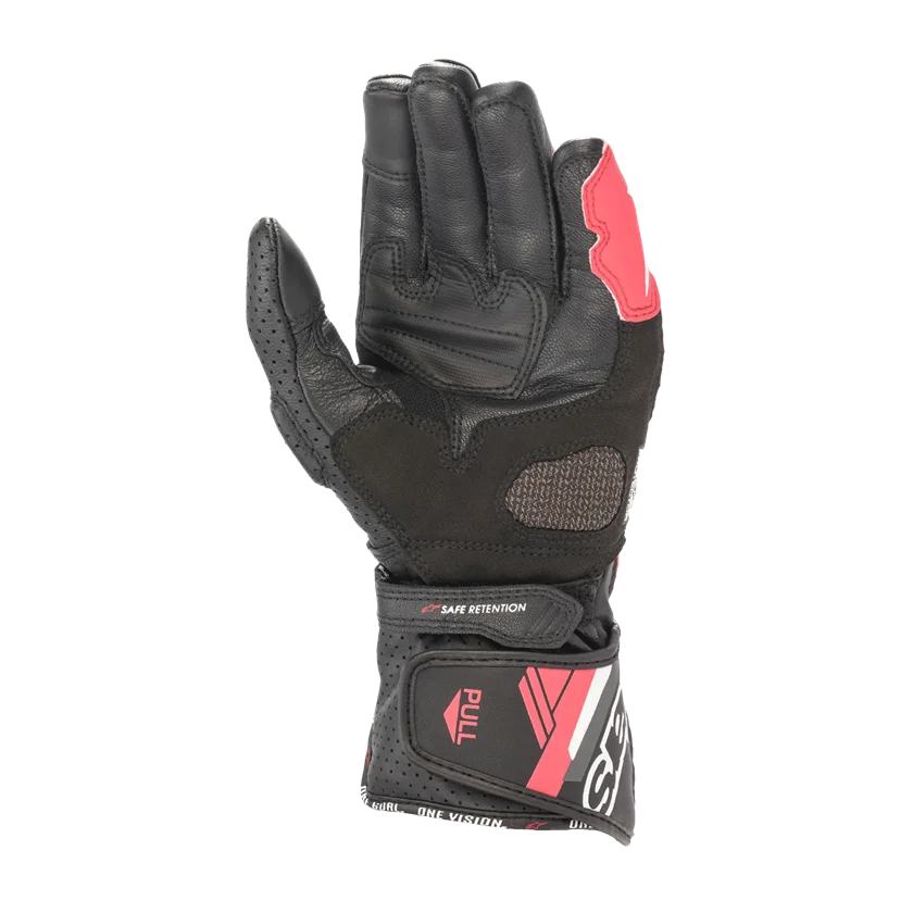 Motorhandschoenen Alpinestars Stella SP-8 V3 dames zwart-rood met knokkelbescherming en vrouwelijke pasvorm.