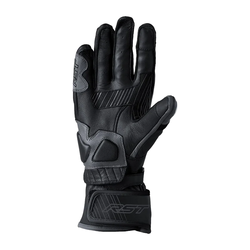 Motorhandschoenen RST Fulcrum CE zwart met carbon knokkelprotectie en ademend leer.