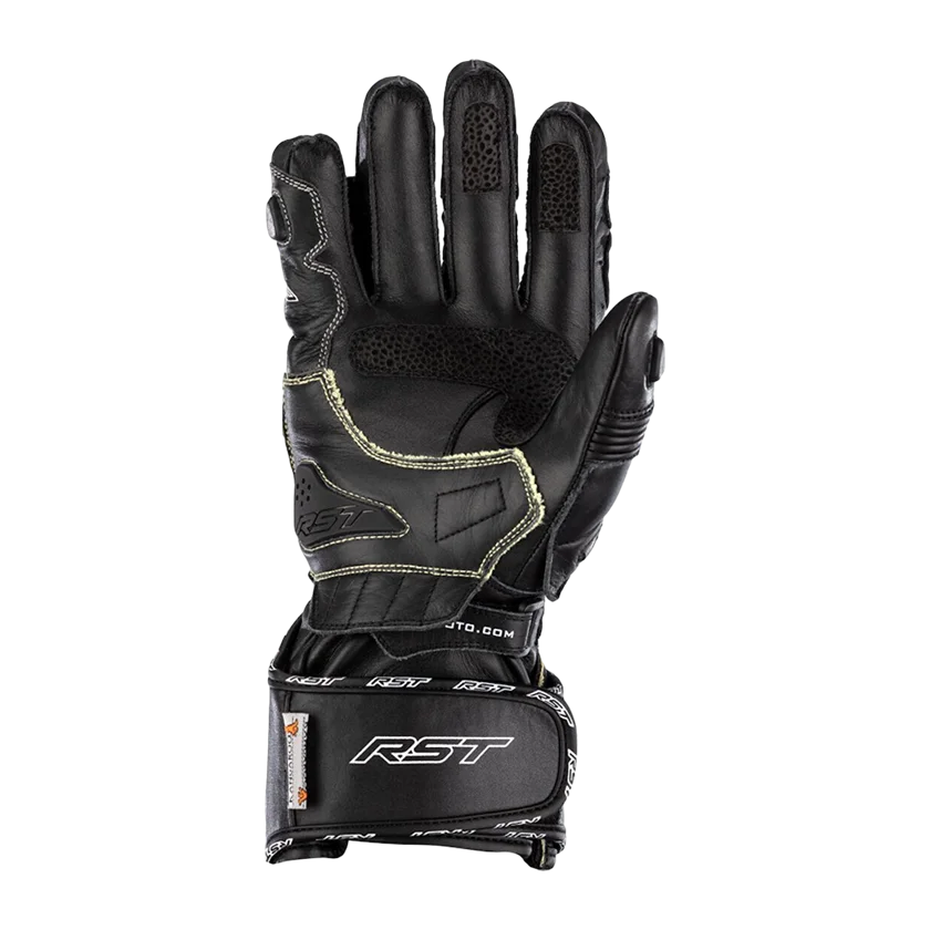 Motorhandschoenen RST Tractech Evo 4 CE zwart met carbon knokkelprotectie en lange lederen manchet.