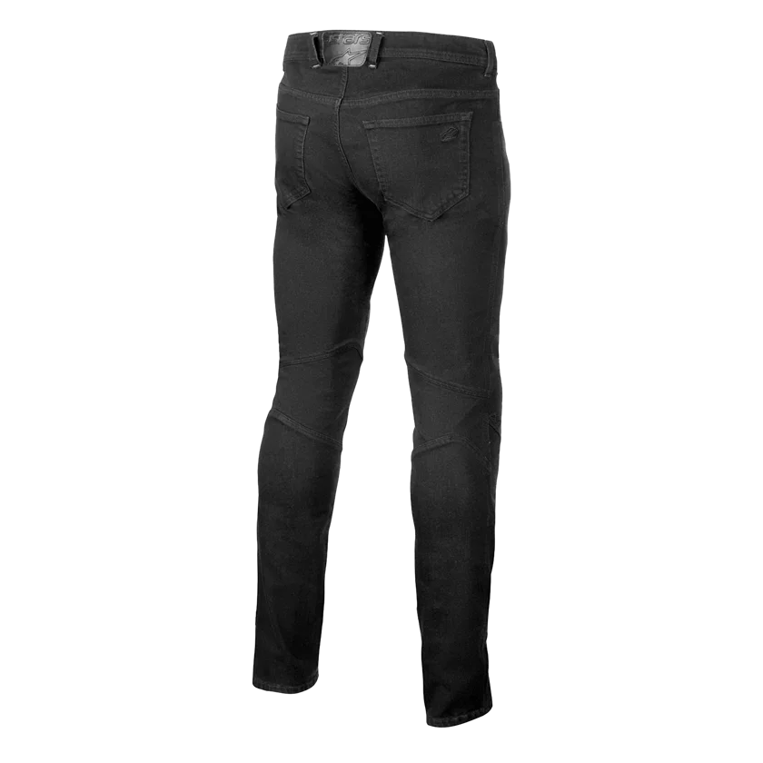 Alpinestars Radium Denim Motorbroek in Rinse Black, met aramideversterking en CE-Bio-Flex protectoren. Comfortabele motorjeans met een stijlvolle uitstraling voor dagelijks gebruik.