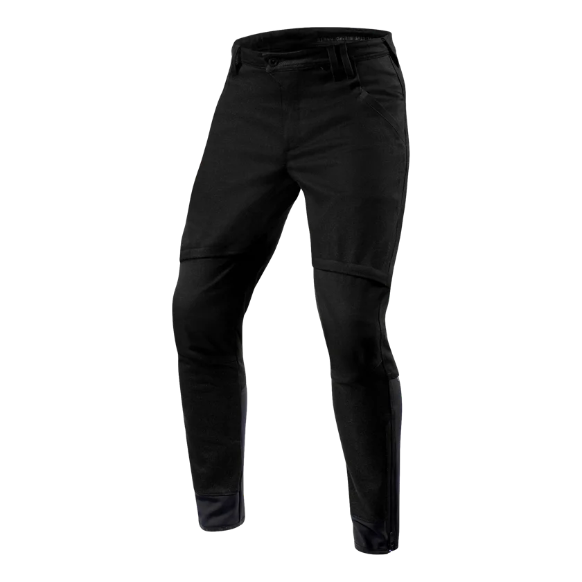 REV'IT! Thorium TF motorbroek in zwart, voorzien van CE-gecertificeerde protectoren en een moderne tapered fit, ideaal voor de stedelijke motorrijder die stijl en veiligheid wil combineren.