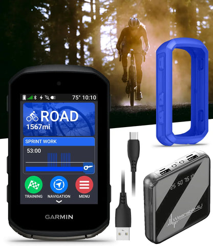 Garmin Edge 850 Compact GPS Cycling Computer, 2.7" Color Touchscreen Display, Bike-Specific Mapping, Advanced Training & Performance Insights + Blue Silicone Case w/ Wearable4U PowerBank Bundle
