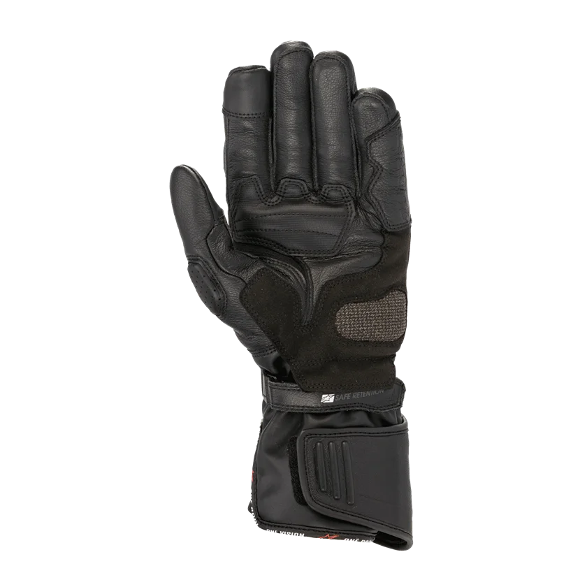 Motorhandschoenen Alpinestars SP-8 H-Dry zwart met HDry® membraan en knokkelprotectie.

