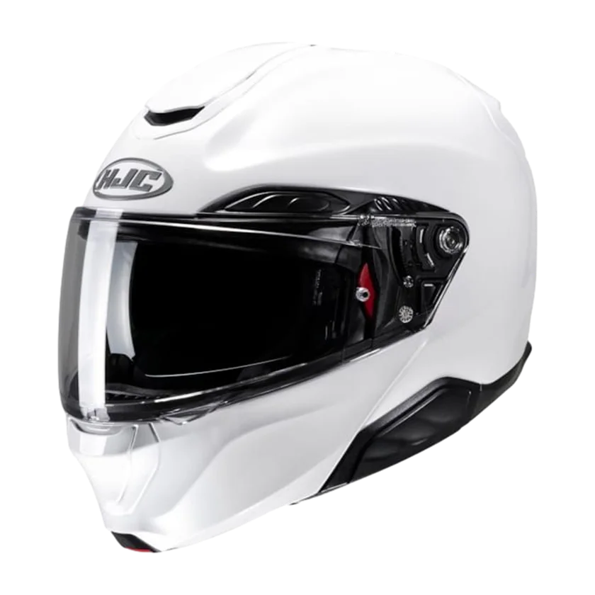Systeemhelm HJC RPHA-91 wit met zonnevizier, Pinlock vizier en P.I.M. EVO-schaal.

