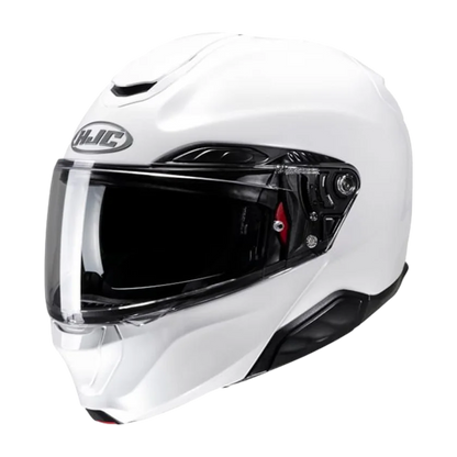 Systeemhelm HJC RPHA-91 wit met zonnevizier, Pinlock vizier en P.I.M. EVO-schaal.

