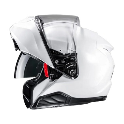 Systeemhelm HJC RPHA-91 wit met zonnevizier, Pinlock vizier en P.I.M. EVO-schaal.

